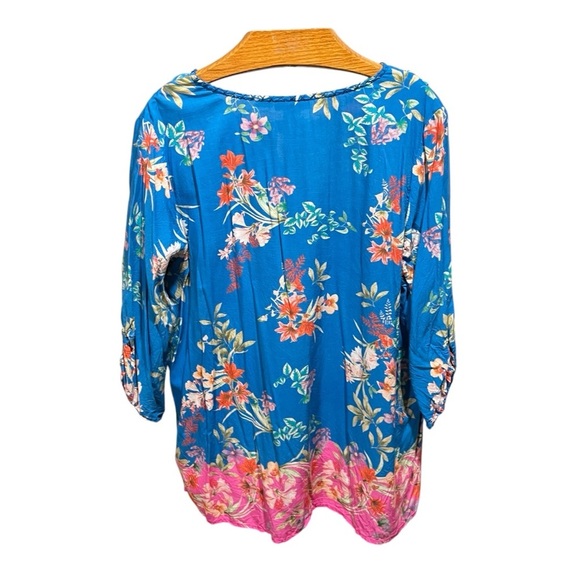 Tolani Floral Blue and Pink Women's Modal Top with Tassels XL - Picture 4 of 9